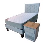 Cama HVM 1.5P Azul Petroleo + Respaldo + Velador