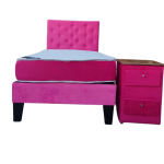 Cama HVM 1.5P Rosado + Respaldo Botone + Velador