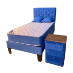 Cama HVM 1.5P Azul Rey+ Respaldo Botone + Velador