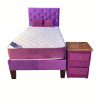 Cama HVM 1.5P Morado felpa + Velador + Respaldo