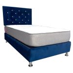 Cama HVM 1.5P Azul Marino Botón Blanco
